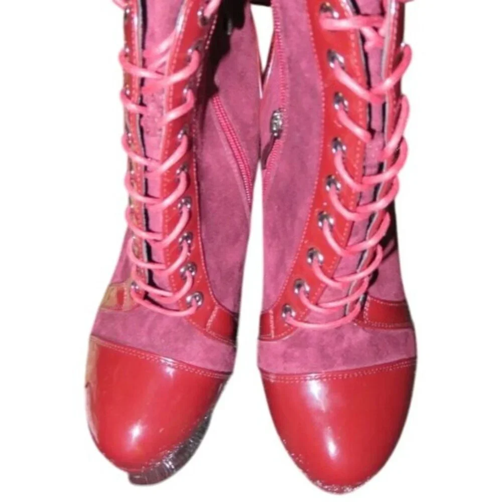 Dolls Kill Suede & Patent Leather Platform Boot Wedges Pink & Red NWT size 7 37